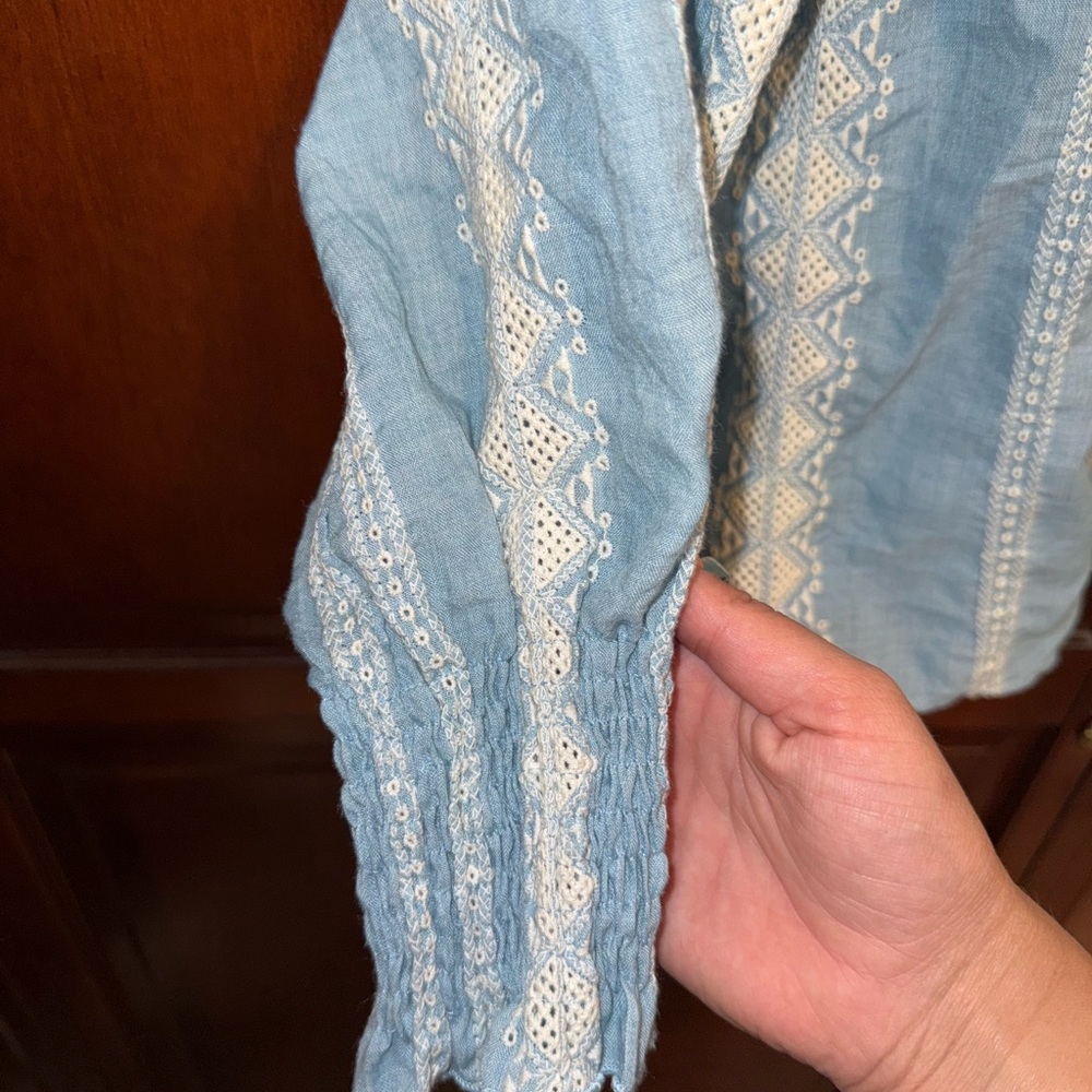 Zara Light Blue and Cream Embroidered Top - Picture 3 of 4